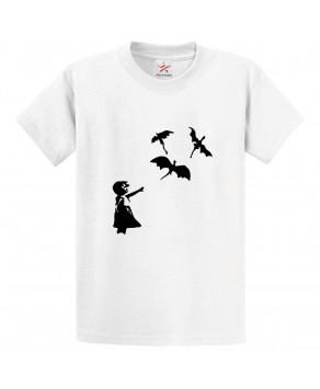 Dragons in Sky inspired by Banksy Classic Unisex Kids and Adults T-Shirt for GOT TV Show Fans